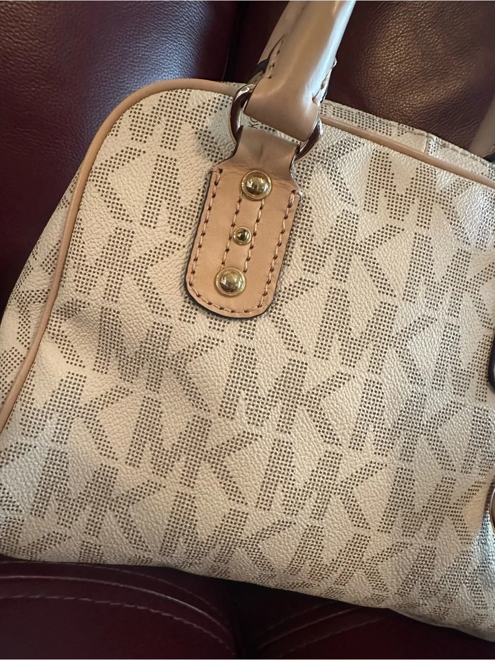 EUC Michael Kors Beige and Cream Signature Mini Satchel - Picture 8 of 13